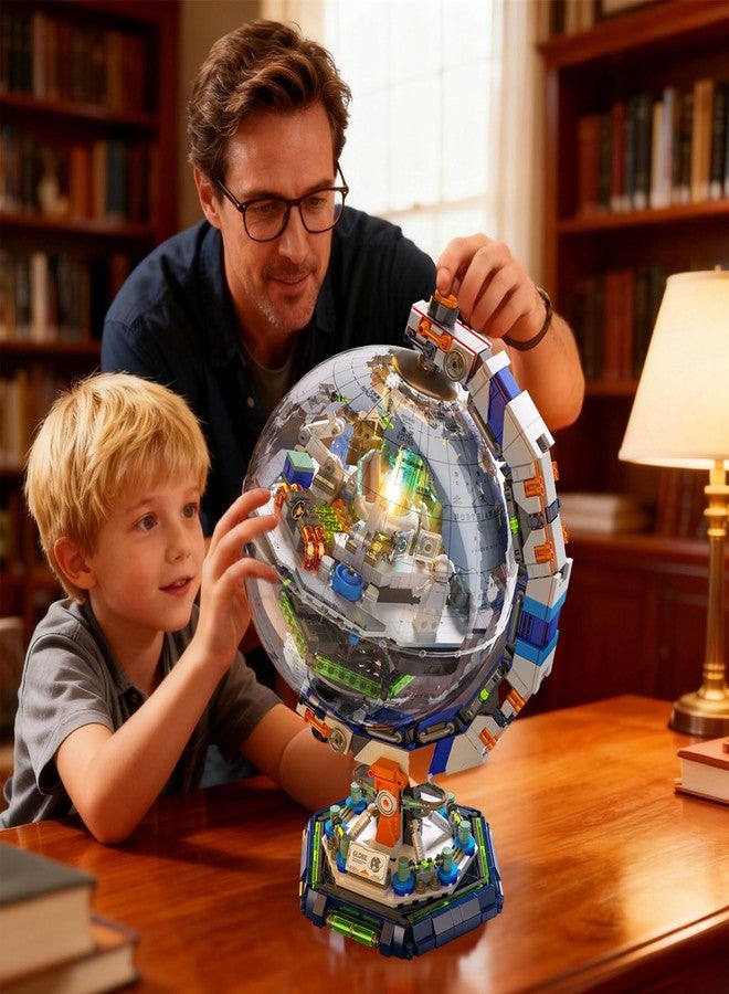 GEVINST Space Station Globe Building Set for Adults & Boys, 1793 Pieces World Map Display Model Kit with Dual Illumination Modes, 360 Rotatable Educational STEM Toys Gifts for Kids Ages 8-14 - Image 2