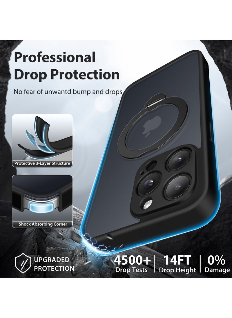 تونجيت جراب هاتف مغناطيسي لجهاز iPhone 14 Pro Max بتصميم حامل غير مرئي دوار بزاوية 360°، هيكل كامل مقاوم للصدمات والسقوط، جراب حماية شفاف عالي المتانة، متوافق تمامًا مع MagSafe، باللون الأسود.  - Image 5