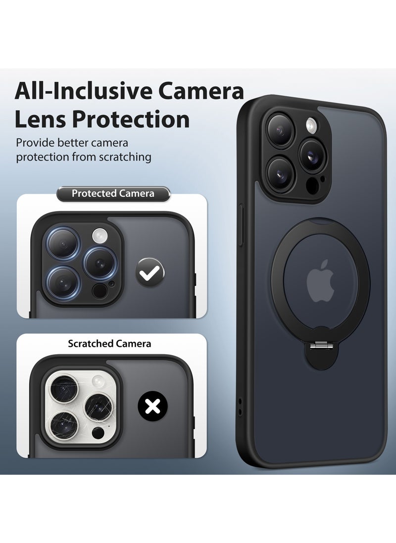 تونجيت - جراب هاتف مغناطيسي لجهاز iPhone 14 Pro Max بتصميم حامل غير مرئي دوار بزاوية 360°، هيكل كامل مقاوم للصدمات والسقوط، جراب حماية شفاف عالي المتانة، متوافق تمامًا مع MagSafe، باللون الأسود. - Image 1