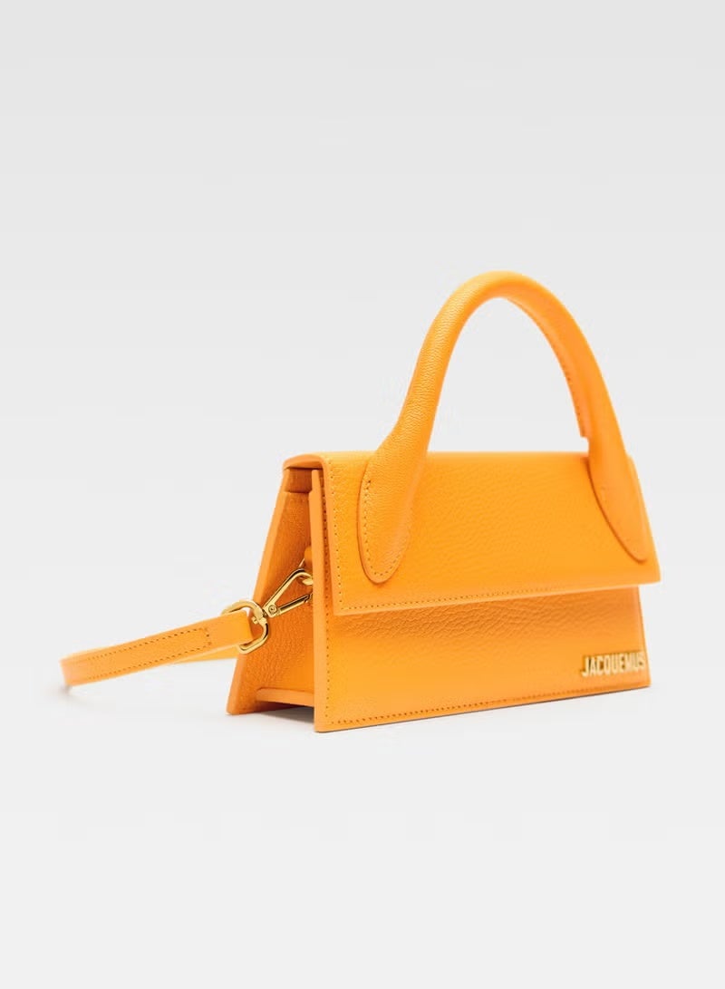 JACQUEMUS Long Leather Hand Bag With Deatchable Shoulder Strap, Women's Cross-Body Bag, Women's Hand Bag, Women's Shoulder Bag, Women's Tote Bag, Women's Travel Bag, Orange-22cm - Image 2