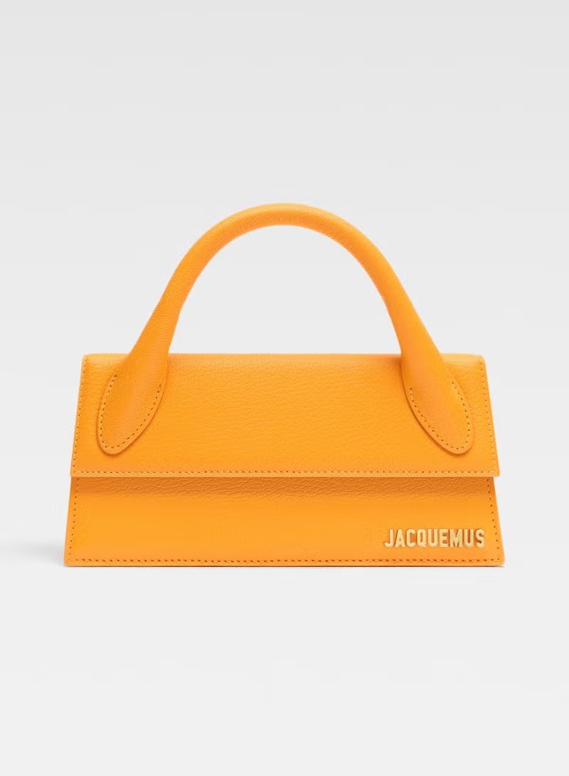 JACQUEMUS Long Leather Hand Bag With Deatchable Shoulder Strap, Women's Cross-Body Bag, Women's Hand Bag, Women's Shoulder Bag, Women's Tote Bag, Women's Travel Bag, Orange-22cm - Image 1