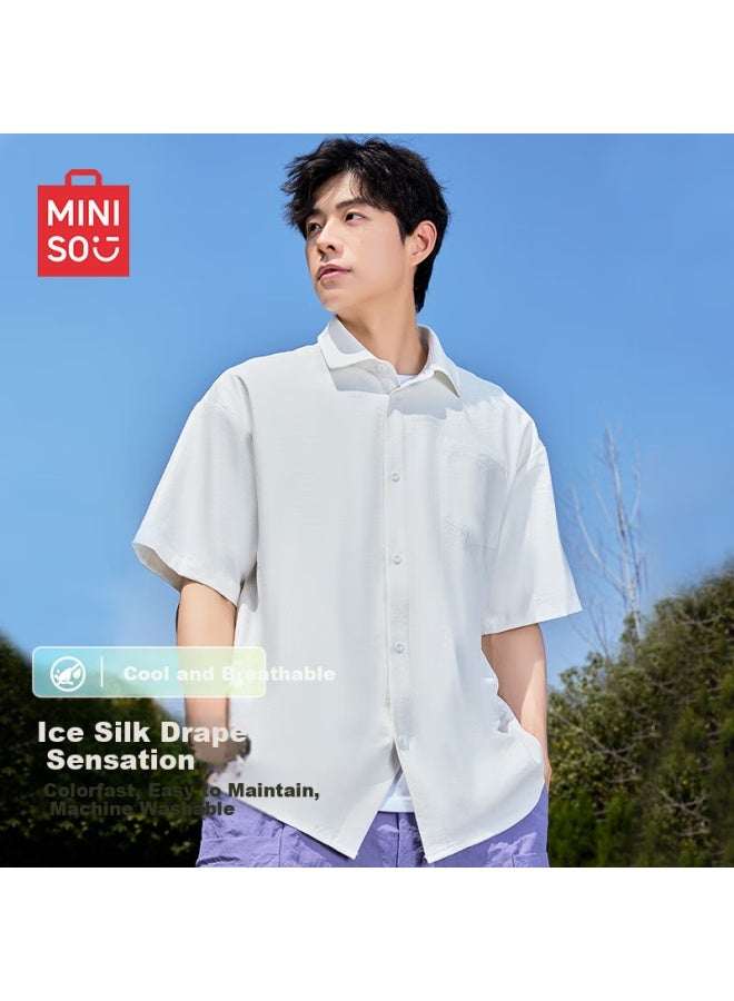 Mingchuang Youpin Miniso Ice Silk Cool Feeling Men's Short Sleeve Thin Breathable Casual Youth High-end Summer Shirt Z White M - Image 1