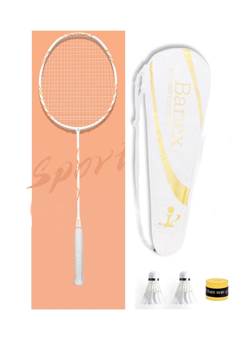 روعة مجموعة مضارب تنس الريشة من قطعة واحدة مصنوعة من ألياف الكربون باللون البرتقالي، خفيفة الوزن، 77 جرامًا، 25 رطلاً، مضرب احترافي قوي للرياضات الخارجية مع كرتين ريشة، وشريط قبضة مضرب بديل، وحقيبة حمل بألوان عشوائية. - Image 1