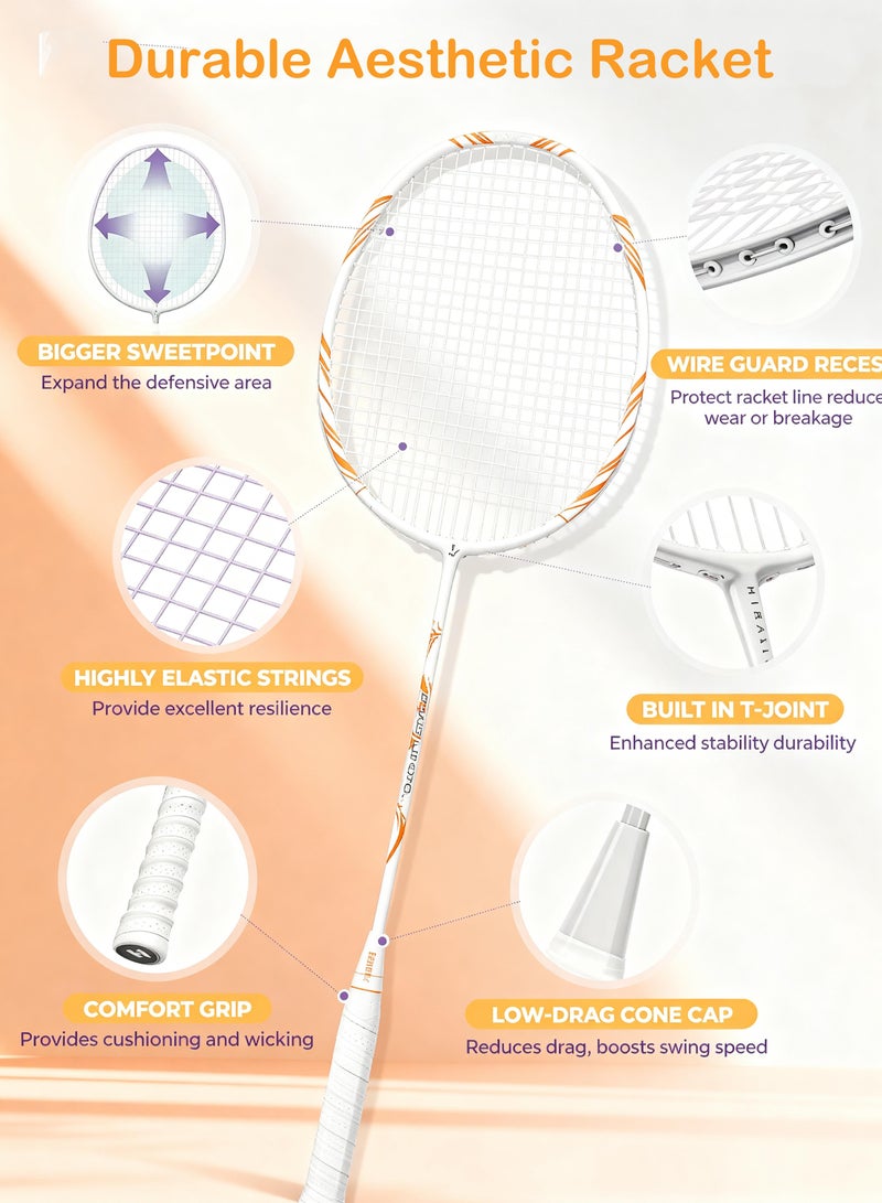 روعة مجموعة مضارب تنس الريشة من قطعة واحدة مصنوعة من ألياف الكربون باللون البرتقالي، خفيفة الوزن، 77 جرامًا، 25 رطلاً، مضرب احترافي قوي للرياضات الخارجية مع كرتين ريشة، وشريط قبضة مضرب بديل، وحقيبة حمل بألوان عشوائية. - Image 2