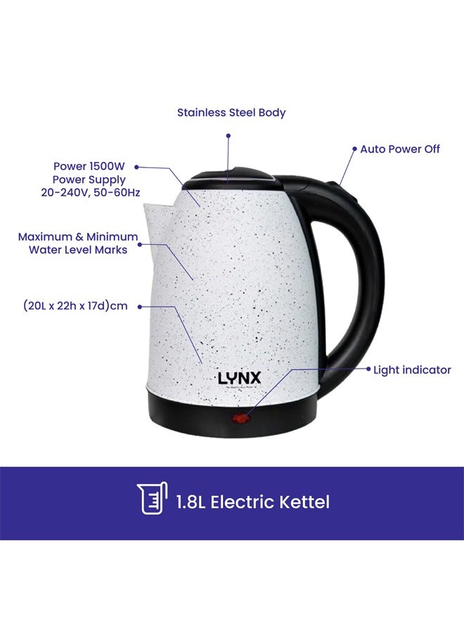 lynx Lynx Electric Kettle with Stainless Steel Body, Concealed Heating Element, 1.8L Capacity, 1500W Power, Durable Design, Safety Features, Ergonomic Handle for Easy Use - KT-2103  - Image 4