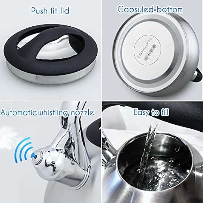EASYWORKZ Whistling Stovetop Tea Kettle Food Grade Stainless Steel Hot Water Tea Pot With Loud Whistle 23 L - Image 4