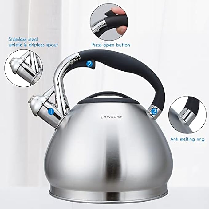 EASYWORKZ Whistling Stovetop Tea Kettle Food Grade Stainless Steel Hot Water Tea Pot With Loud Whistle 23 L - Image 5