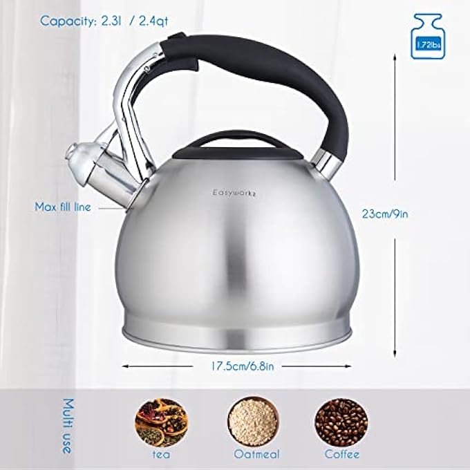 EASYWORKZ Whistling Stovetop Tea Kettle Food Grade Stainless Steel Hot Water Tea Pot With Loud Whistle 23 L - Image 2