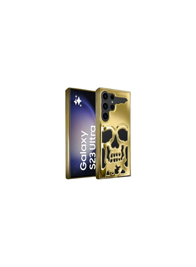 CATANES Galaxy S23 Ultra Case Cover Soft TPU and Glossy with Skull Design - Gold - Image 1