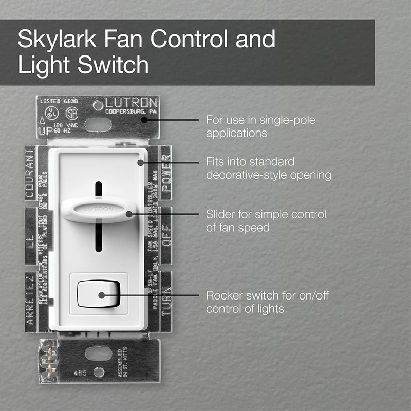 Lutron Electronics SFSQ-LF-WH Skylark Fan Control, White - Image 3