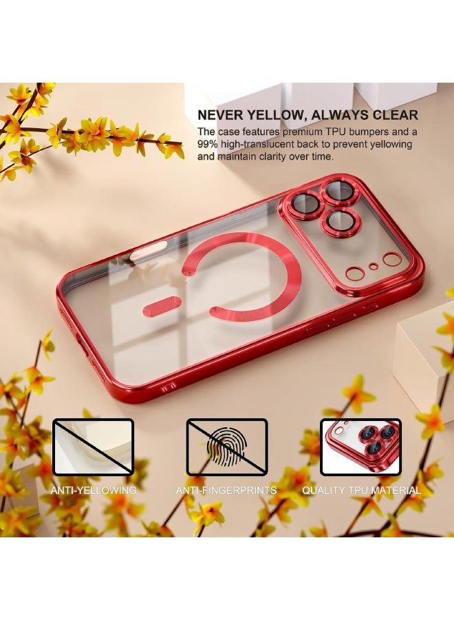 جراب مغناطيسي لهاتف iPhone 17 Pro Max مع واقي شاشة، متوافق مع MagSafe [لا يصفر أبدًا] [حماية من السقوط] واقي كامل لعدسة الكاميرا مع طلاء ناعم وشفاف، جراب هاتف للنساء، أحمر - Image 3