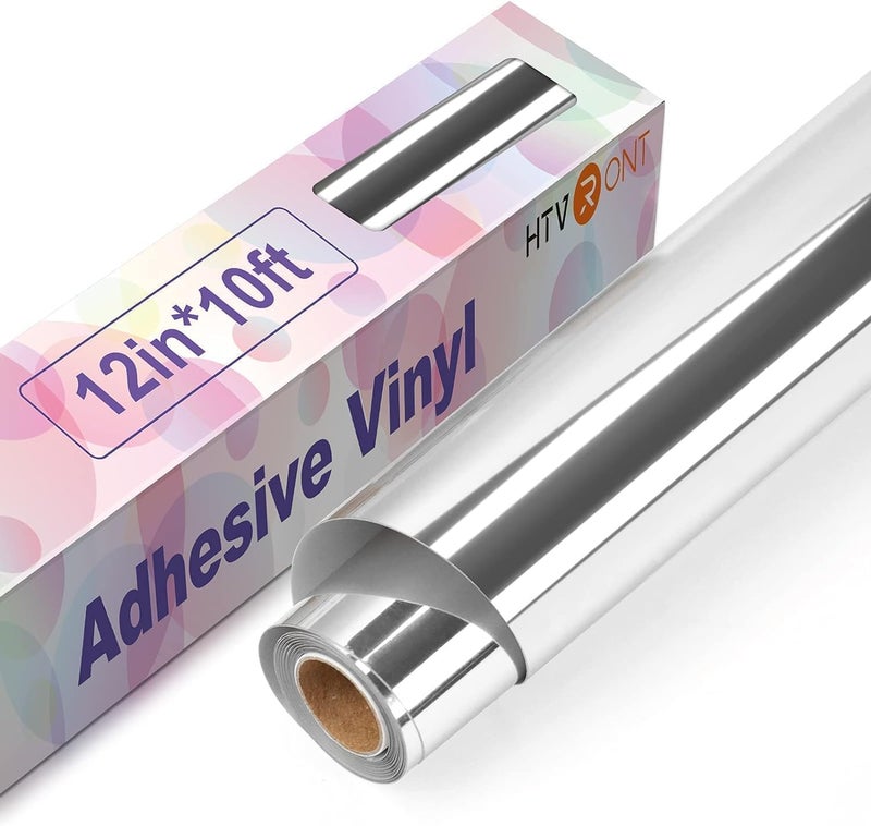 HTVRONT Silver Chrome Vinyl - 12" x 10FT Mirror Metallic Silver Vinyl for Cricut - Easy to Weed & Transfer Silver Permanent Vinyl Roll - Image 1