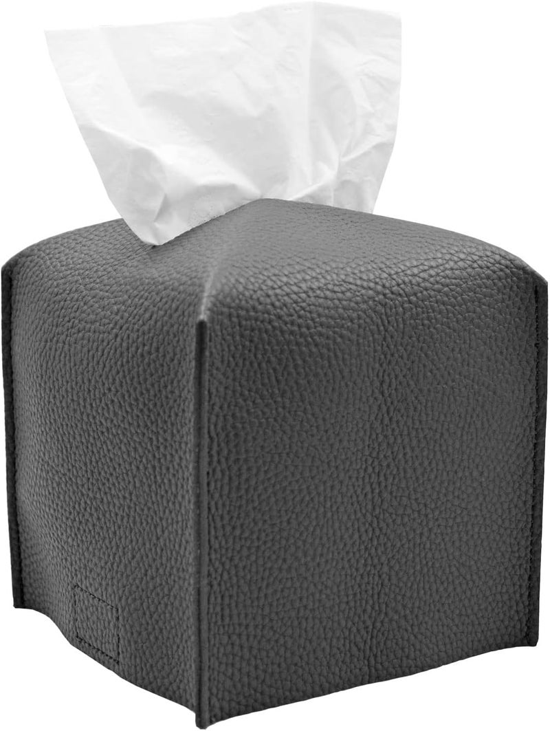 Livelab Tissue Box Cover, Square Decorative PU Leather Tissue Box Holder Modern Tissue Case Facial Paper Organizer Dispenser for Bathroom, Vanity Countertop, Night Stand, Desk, Car 5X5X5'' | Dark Gray - Image 1