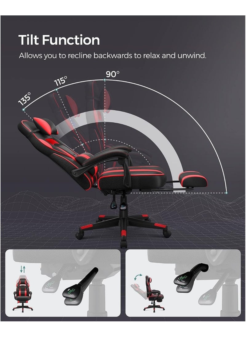 SONGMICS Modern Gaming Chair with Retractable Footrest, High Back, Reclining Function for Playstation, Height adjustible, Neck Lumbar Support Office, Gaming Station, Home, Study Room Black and Red Obg73Brv1  - Image 4
