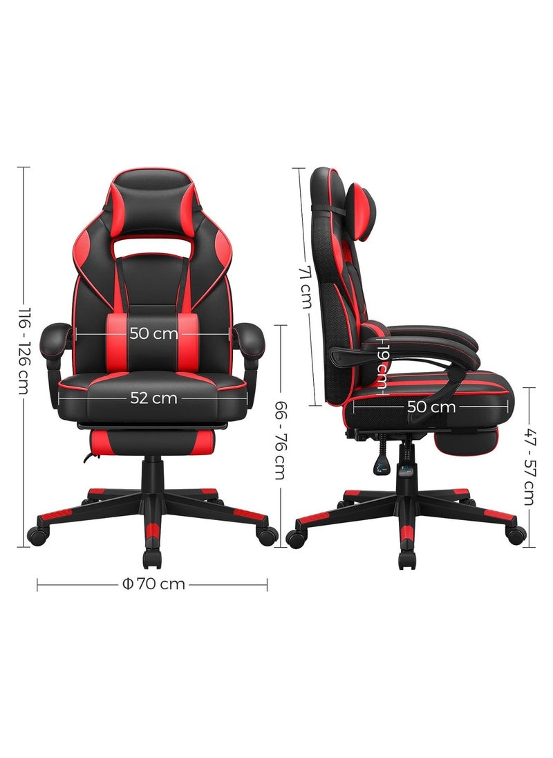 SONGMICS Modern Gaming Chair with Retractable Footrest, High Back, Reclining Function for Playstation, Height adjustible, Neck Lumbar Support Office, Gaming Station, Home, Study Room Black and Red Obg73Brv1  - Image 5