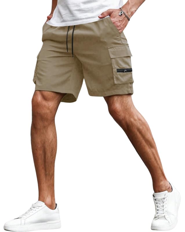 SMOWKLY Men's Cotton Casual Relaxed Regular Fit Camo Cargo Shorts || Drawstring & Elastic Waist Multi Pocket Summer Beach Hiking Outdoor Work Half Pant (1651_CK_30) - Image 1