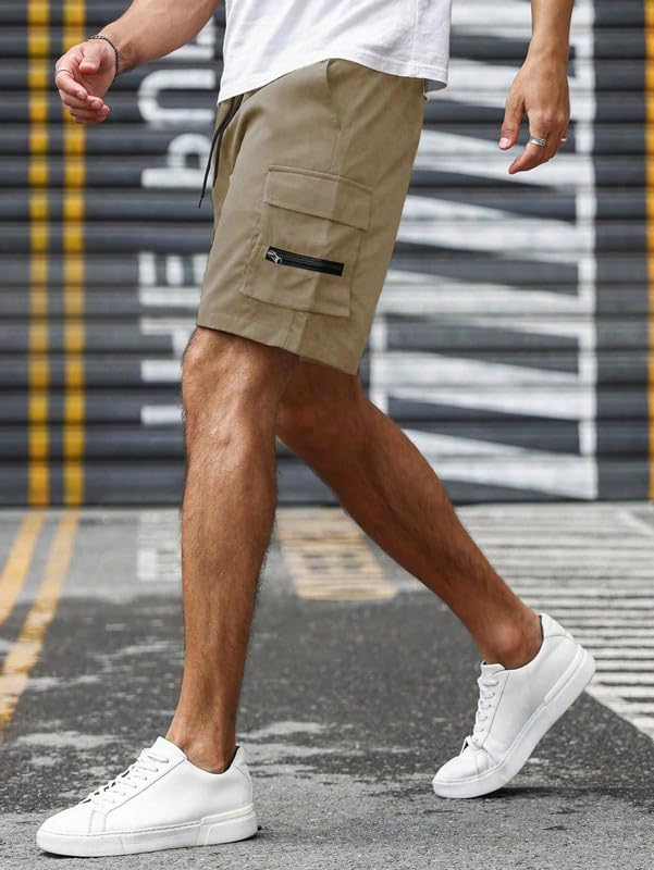 SMOWKLY Men's Cotton Casual Relaxed Regular Fit Camo Cargo Shorts || Drawstring & Elastic Waist Multi Pocket Summer Beach Hiking Outdoor Work Half Pant (1651_CK_30) - Image 4