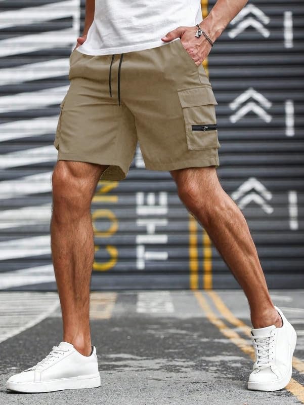 SMOWKLY Men's Cotton Casual Relaxed Regular Fit Camo Cargo Shorts || Drawstring & Elastic Waist Multi Pocket Summer Beach Hiking Outdoor Work Half Pant (1651_CK_30) - Image 5