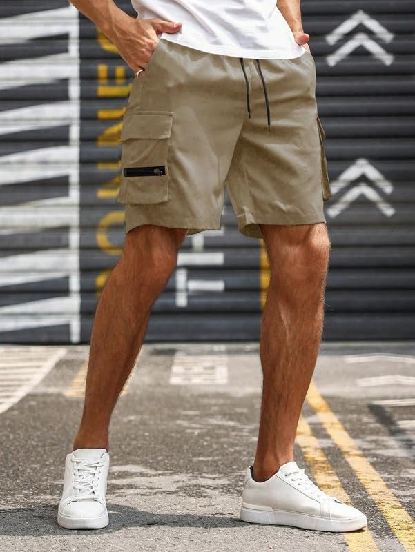 SMOWKLY Men's Cotton Casual Relaxed Regular Fit Camo Cargo Shorts || Drawstring & Elastic Waist Multi Pocket Summer Beach Hiking Outdoor Work Half Pant (1651_CK_30) - Image 3