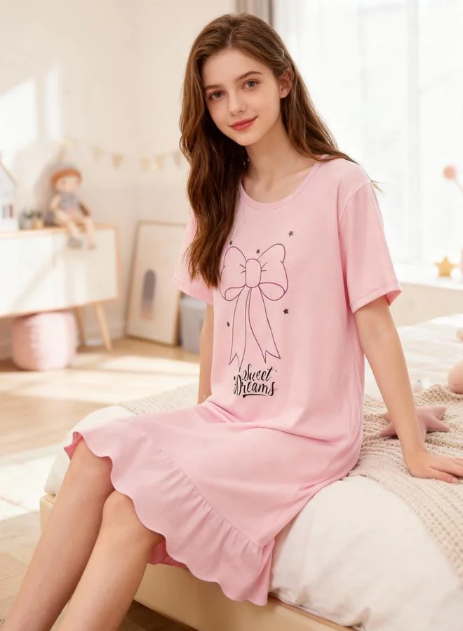 تايك تو قميص نوم بأكمام قصيرة بطبعة فيونكة