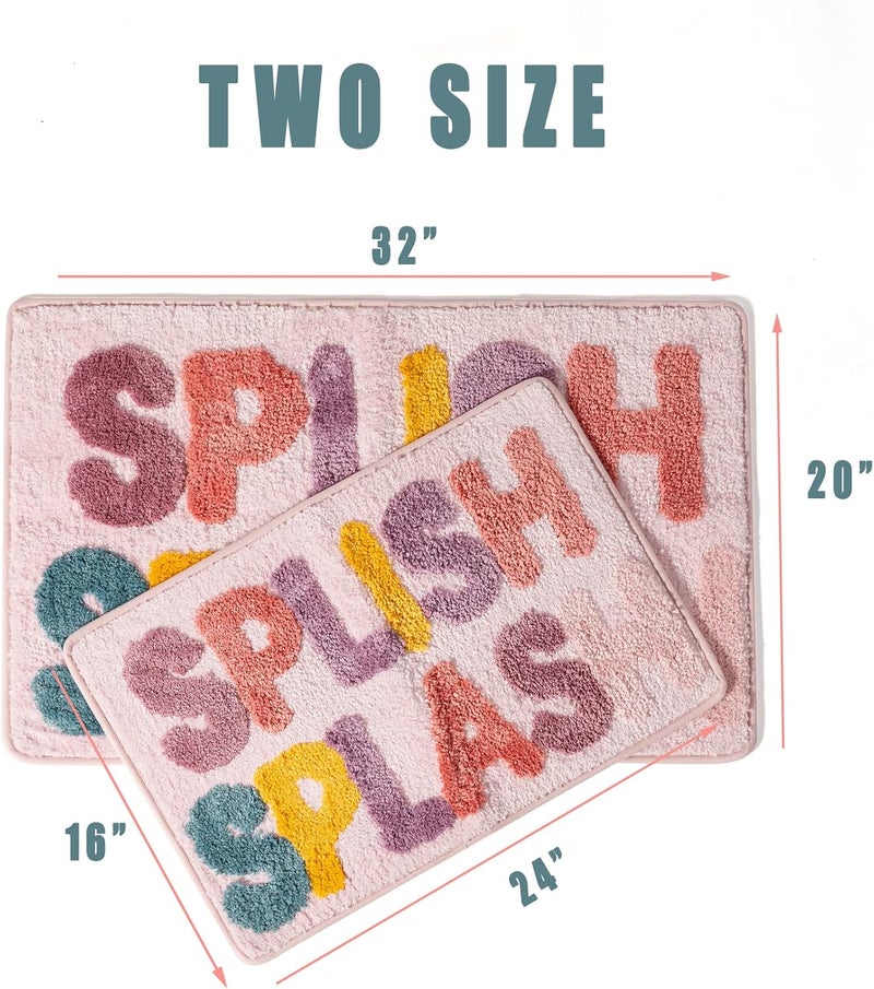 DBJOY Kids Bath Rugs Microfiber Bathroom Non-Slip Mat Washable Cute Bath Mat for Kids Modern Absorbent Funny Letters (Splish-Pink, 20"x32") - Image 2