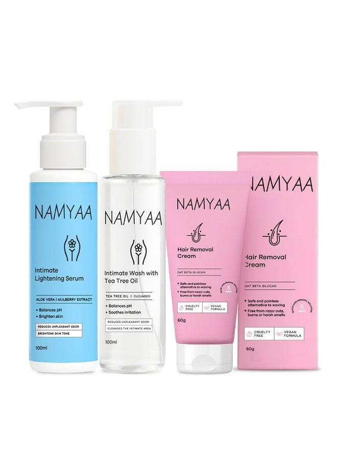 Namyaa Intimate Care Kit- Intimate Lightening Serum 100ml, Intimate Wash 100ml,Hair Removal Cream 60g| Set of 3 - Image 1