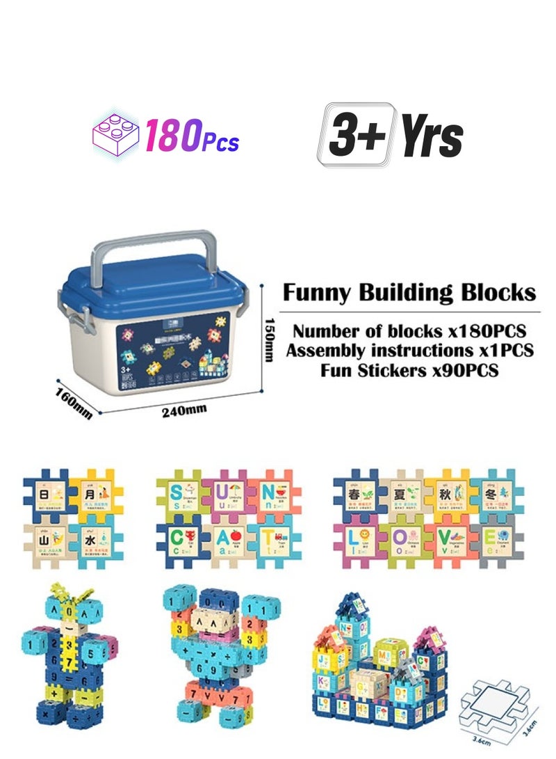 Fun Puzzle Building Blocks Set Children's Educational Toys with Storage Box 180PCS  - Image 1