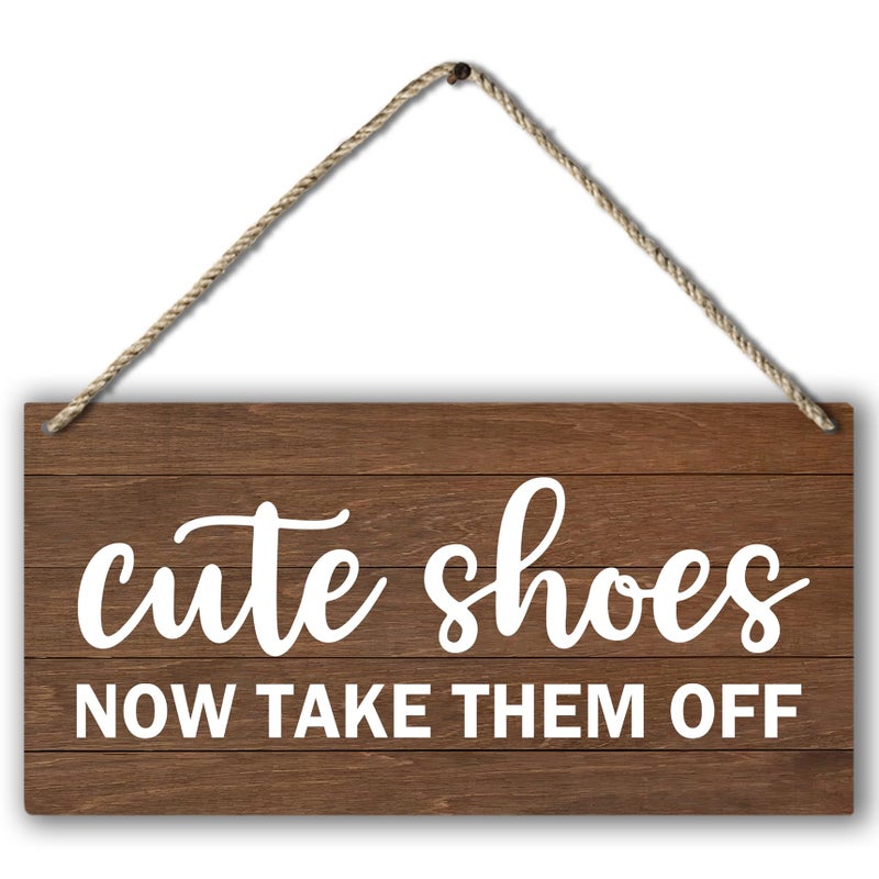 PHAMTE Cute Shoes Now Take Them Off Welcome Printed Wood Plaque Sign Wall Hanging Rustic Hanging Wall Signs for Home Front Door Porch Decor  Please Take Your Shoes Off Sign 12 x 6 Inches - Image 1