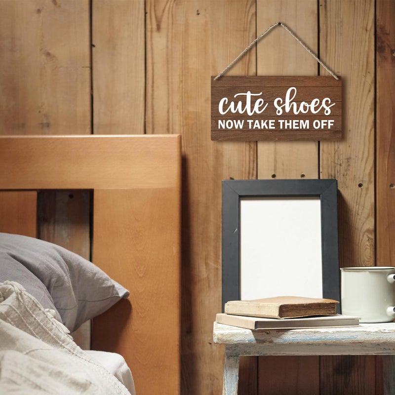 PHAMTE Cute Shoes Now Take Them Off Welcome Printed Wood Plaque Sign Wall Hanging Rustic Hanging Wall Signs for Home Front Door Porch Decor  Please Take Your Shoes Off Sign 12 x 6 Inches - Image 2