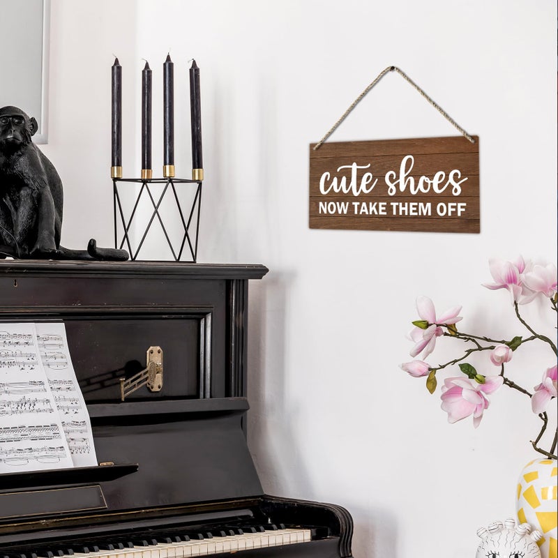 PHAMTE Cute Shoes Now Take Them Off Welcome Printed Wood Plaque Sign Wall Hanging Rustic Hanging Wall Signs for Home Front Door Porch Decor  Please Take Your Shoes Off Sign 12 x 6 Inches - Image 5