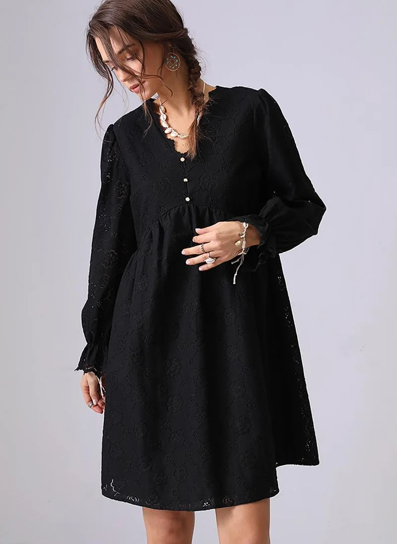 YUNIQEE Black A-Line V-Neck Above Knee Dress