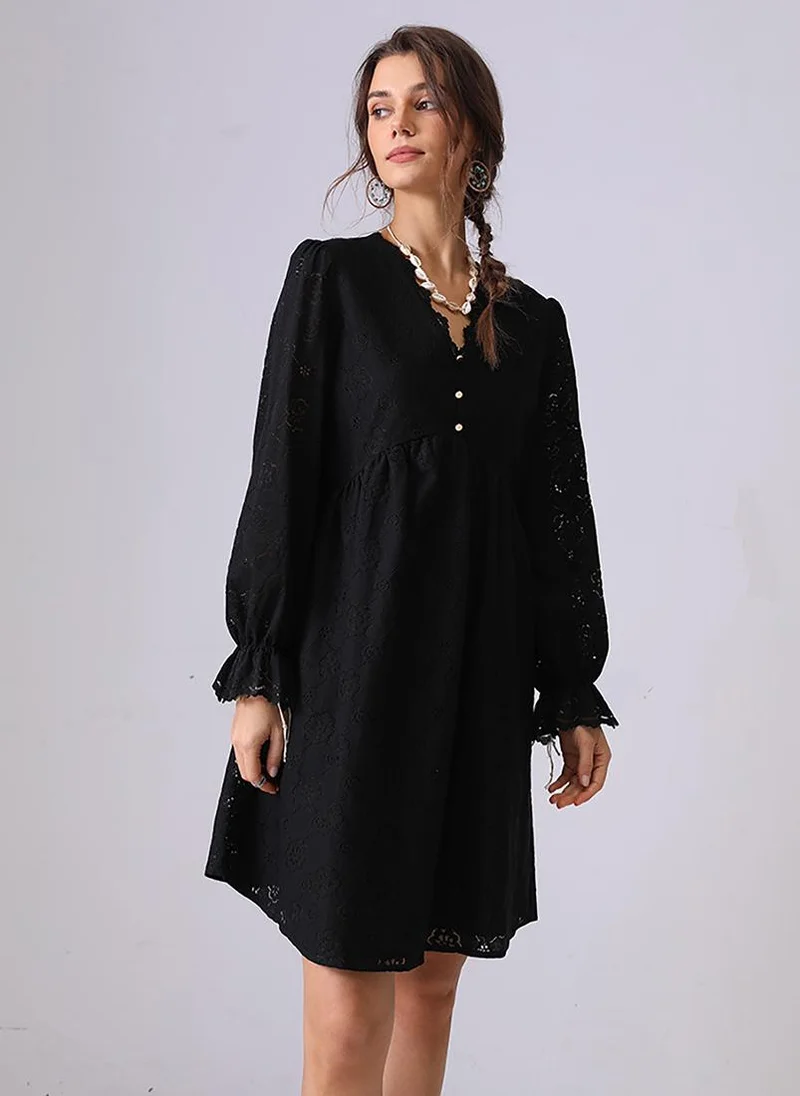 يونيكي Black A-Line V-Neck Above Knee Dress