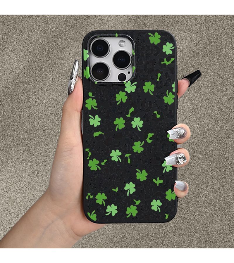 Black Frosted Shockproof Drop Protection Lucky Clover Design Compatible iPhone XS Max Phone Case - Image 2