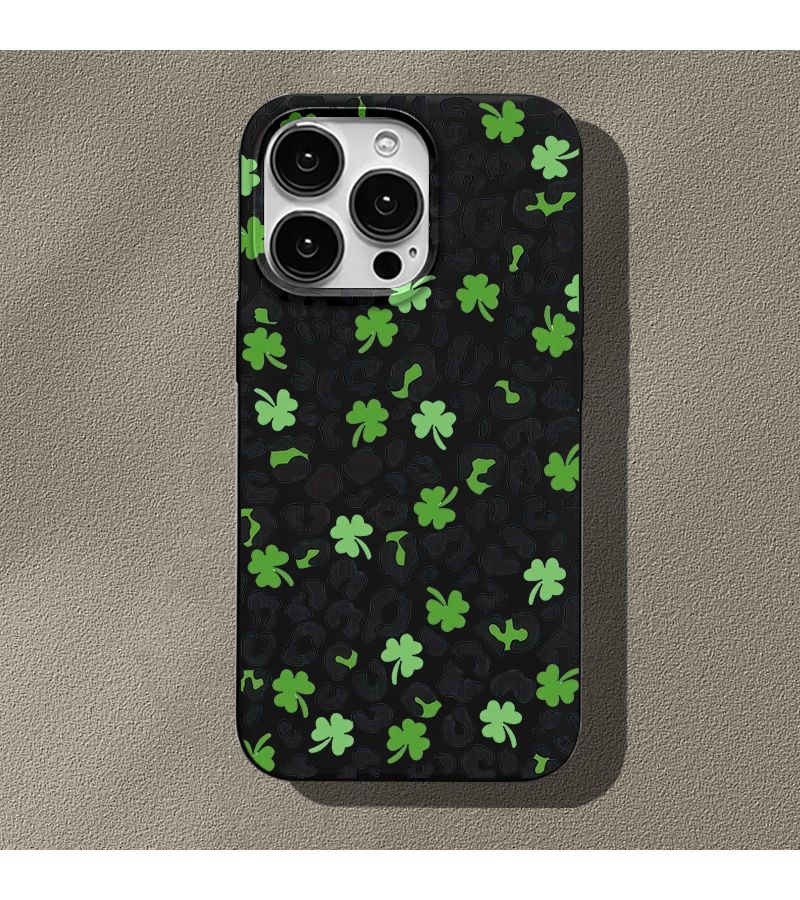 Black Frosted Shockproof Drop Protection Lucky Clover Design Compatible iPhone XS Max Phone Case - Image 1