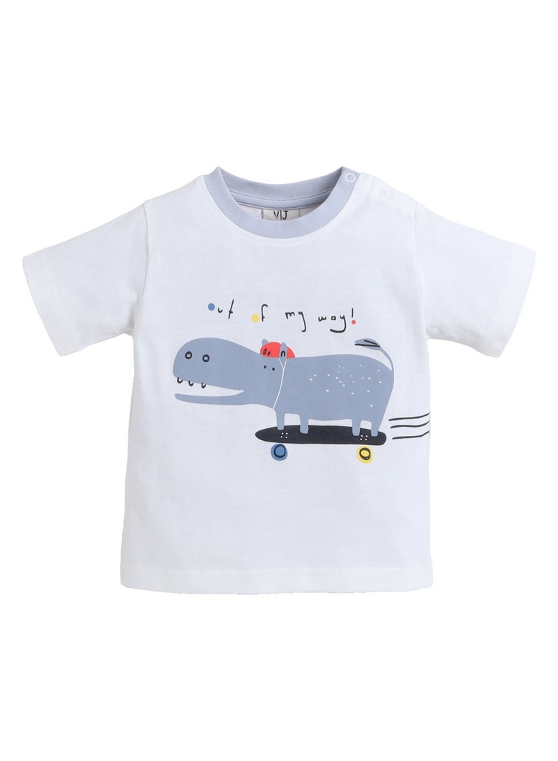 victor and jane Boys' 2pcs Cute Hippo Print Round Neck T-Shirt and Shorts Set - Image 4