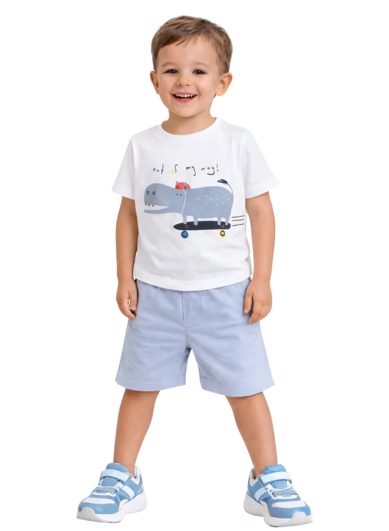 فكتور اند جين Boys' 2pcs Cute Hippo Print Round Neck T-Shirt and Shorts Set