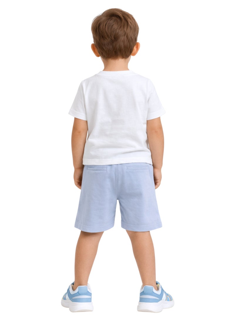 victor and jane Boys' 2pcs Cute Hippo Print Round Neck T-Shirt and Shorts Set - Image 2