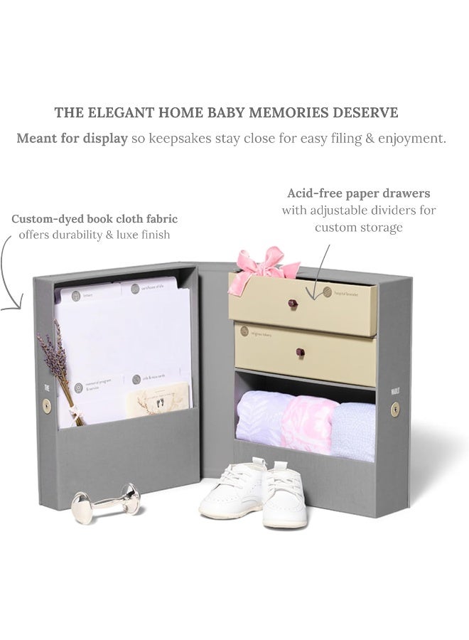 Savor | The Vault Baby Keepsake Box | Slate Gray - Customizable Newborn Memory Box w/ 2 Drawers, 7 compartments and 10 folders for Baby's Treasured Memories, Baby Shower, First Birthday - Image 3