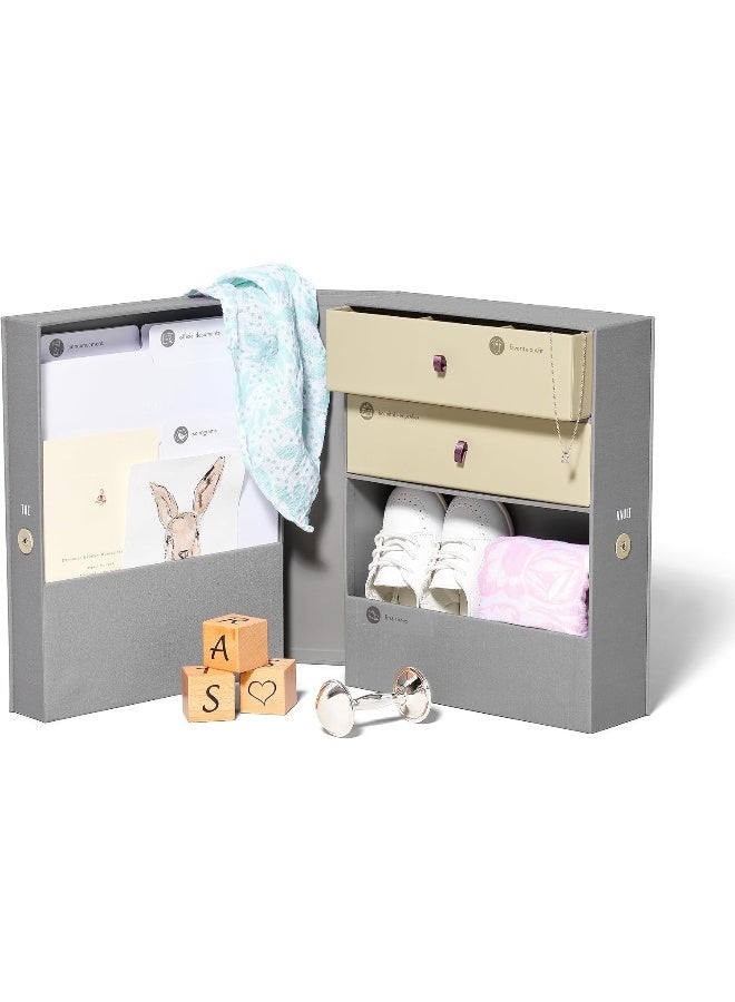 Savor | The Vault Baby Keepsake Box | Slate Gray - Customizable Newborn Memory Box w/ 2 Drawers, 7 compartments and 10 folders for Baby's Treasured Memories, Baby Shower, First Birthday - Image 1