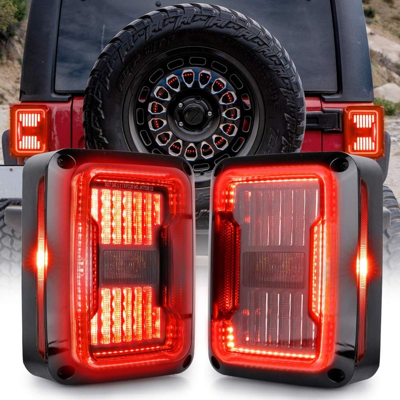 BICYACO DOT Approved LED Tail Lights Brake Reverse Light Rear Back Up Lights Daytime Running Lamps EMC Buildin Compatible with Jeep Wrangler JK 20072017 Clear Lens