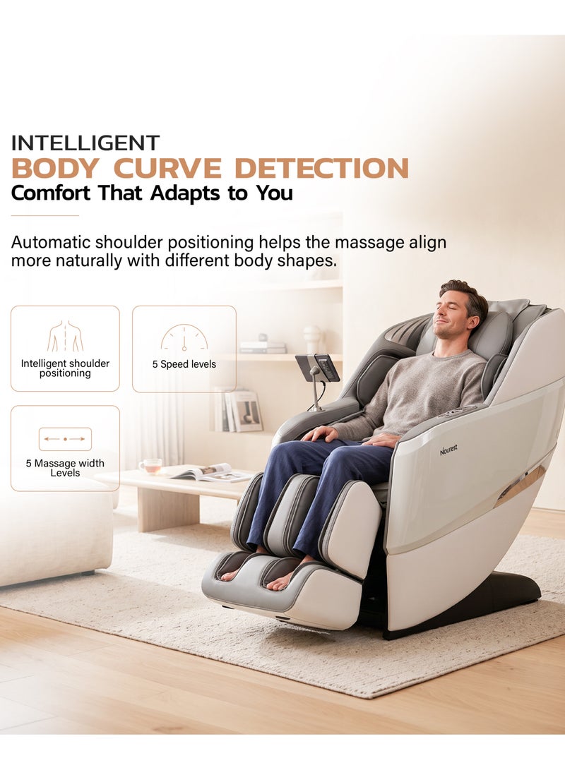 Nourest Eva Full Body 3D Massage Chair with SL-Track, Zero Gravity Recliner, Intelligent Body Scan, 18 Auto Programs, Heat, Foot Rollers, Air Compression, Voice Control & Bluetooth – Light Grey - Image 4