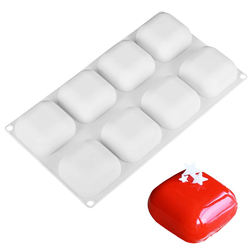 OCPO KITCHEN Square Silicone Mold for Baking Mousse Cake 3D Silicone Mold for Baking Cheese Cakes Dessert Pastry Chocolate Pudding Ice Cream Handmade Soap Mold 8Cavity