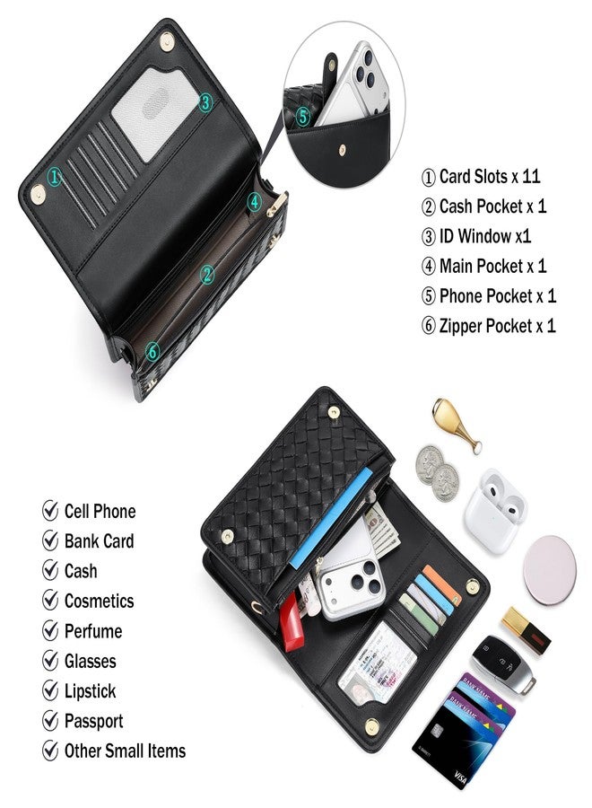 nuoku Striped Small Crossbody Bag for Women - Multi-Pocket Purse with 11 Card Slots, Phone Pocket & Back Pocket, Black Leather Crossbody Cell Phone Bag - Image 2
