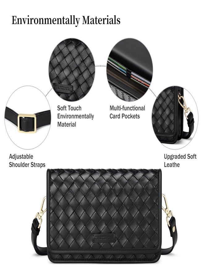 nuoku Striped Small Crossbody Bag for Women - Multi-Pocket Purse with 11 Card Slots, Phone Pocket & Back Pocket, Black Leather Crossbody Cell Phone Bag - Image 3