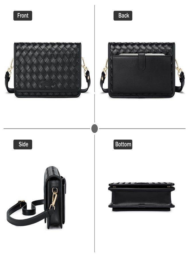 nuoku Striped Small Crossbody Bag for Women - Multi-Pocket Purse with 11 Card Slots, Phone Pocket & Back Pocket, Black Leather Crossbody Cell Phone Bag - Image 5