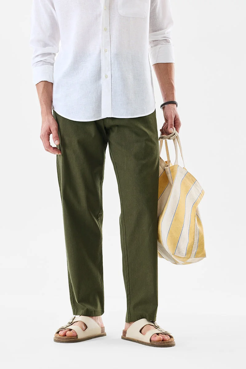 سنيتش Olive Solid Relaxed Casual Trousers