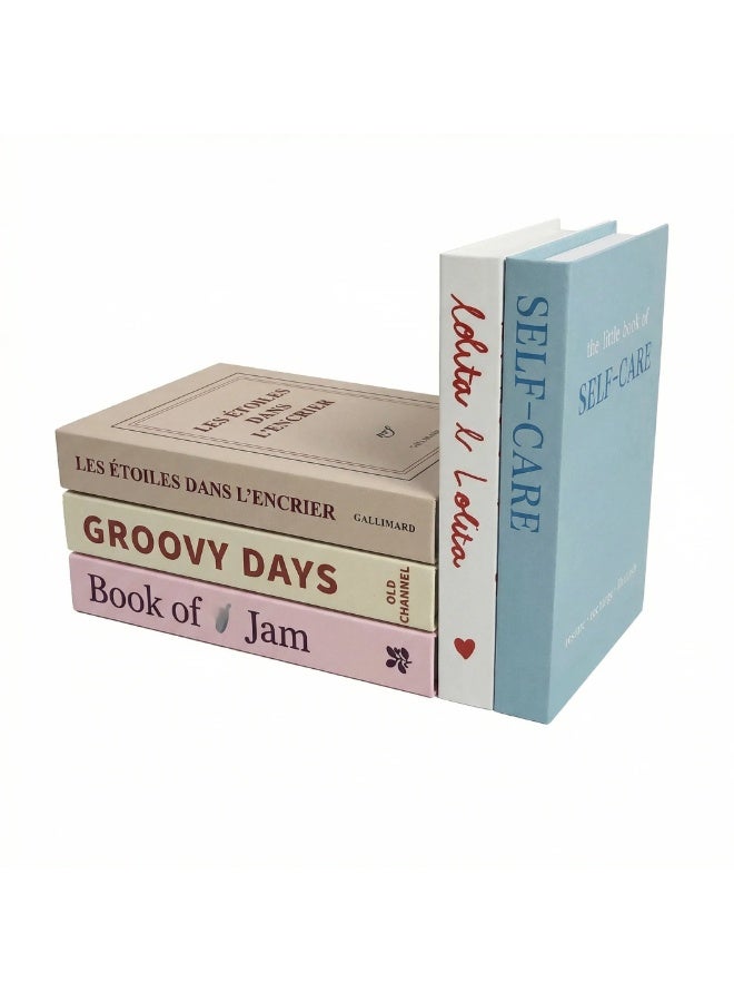 نيبمينينت مجموعة مزينة من 5 قطع من الكتب الزائفة للديكور المنزلي - كتب مزيفة عصرية لطاولة القهوة، رف الكتب وغرفة النوم، مجموعة كتب مكدسة لتزيين جمالي. - Image 1