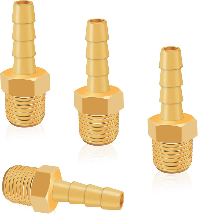 KOOTANS 4pcs Brass Hose Barb Fittings 3/16" Hose Barb to 1/8 NPT Male Thread Air Hose Fittings Brass Quick Coupler Air M Type Adapter Connector Fitting - Image 1