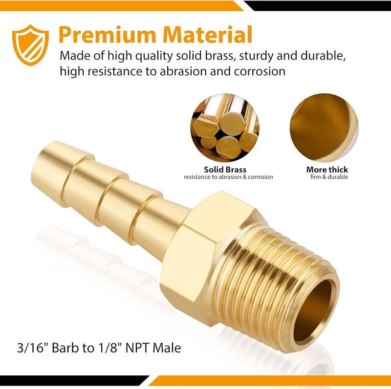 KOOTANS 4pcs Brass Hose Barb Fittings 3/16" Hose Barb to 1/8 NPT Male Thread Air Hose Fittings Brass Quick Coupler Air M Type Adapter Connector Fitting - Image 3