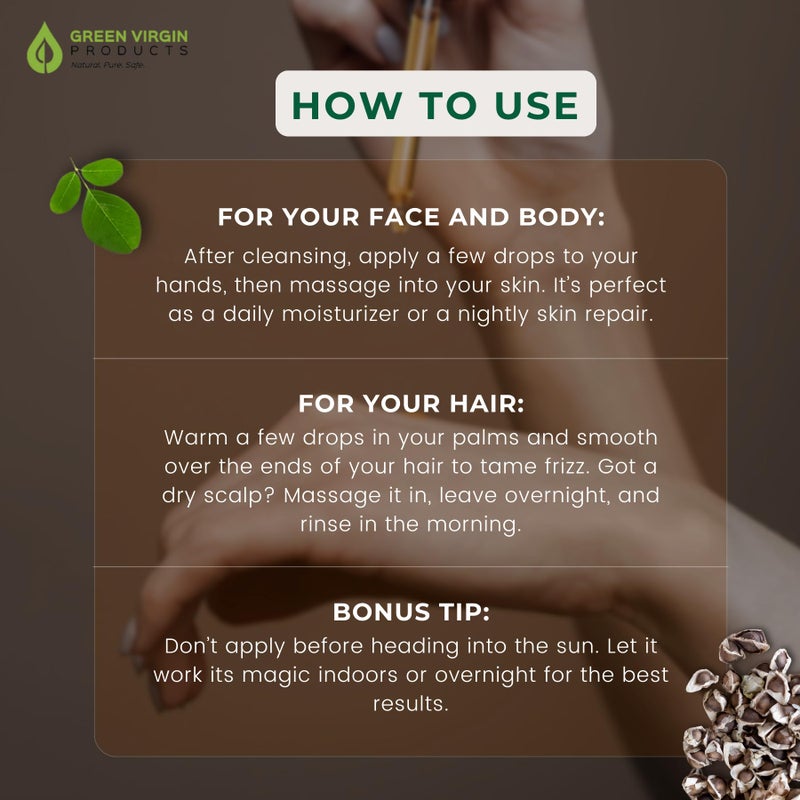 green virgin products Organic Moringa Oil, Cold Pressed, Extra Virgin, 100% Pure, Food Grade - Image 3